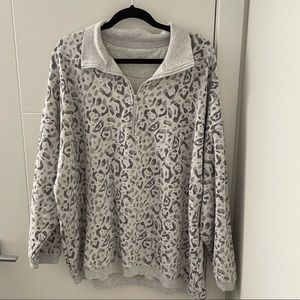 Aerie Women’s Grey Leopard Printed Quarter Zip Sweatshirt